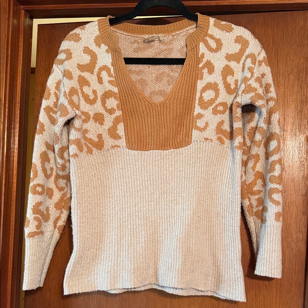 BiBi Tan and Cream Leopard V-Neck Sweater